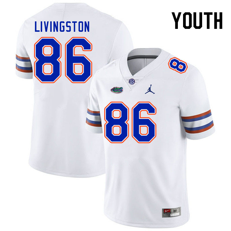 Youth #86 Tony Livingston Florida Gators College Football Jerseys Stitched-White - Click Image to Close
